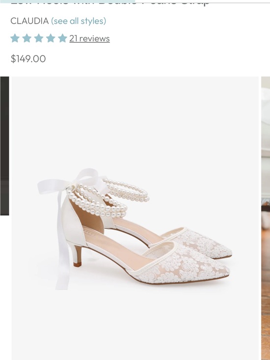 Kailee P Shoes - NWOT Crochet Lace Pointy Toe Wedding Kitten Low Heels with Double Pearls Strap